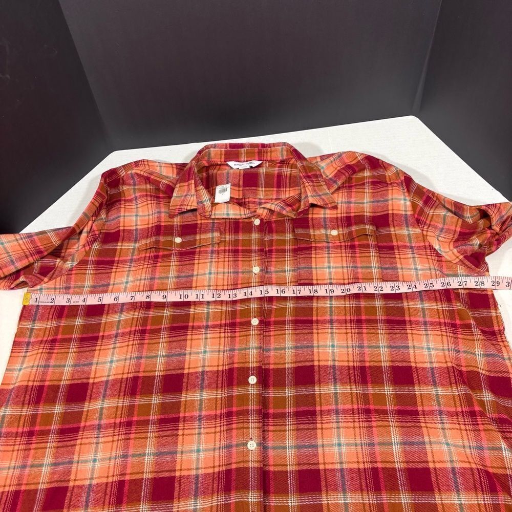 Old Navy Orange Red Long-Sleeve Tunic Boyfriend Plaid Flannel Shirt NWT 2X - Picture 15 of 16